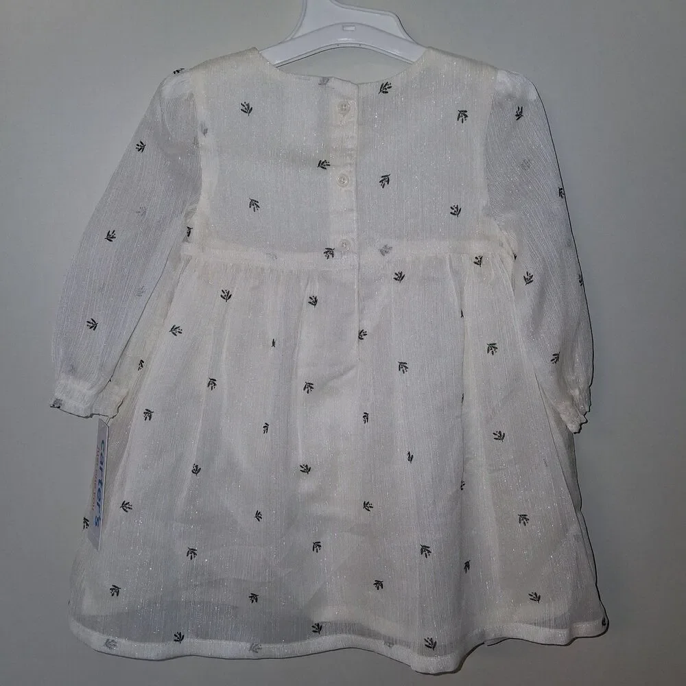 Carter's Just One You Baby Girls' 2 pc Holiday Floral Chiffon Dress - Ivory 12M